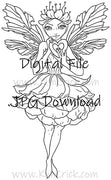 Digital File - Valentine Flower Fairy Line Drawing Digi Stamp Printable Clip Art Download