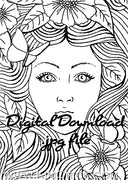 Digital File - Butterfly Lady Portrait Line Drawing Artwork Coloring Book Clip Art Download