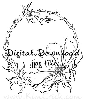 Digital File - Floral Cosmos Flower Ink Line Drawing Artwork Clip Art Adult Coloring Book Download