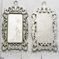 19x38x1.5mm Rectangle with Ornate Border Pendant Tray Antiqued Silvertone