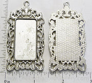 19x38x1.5mm Rectangle with Ornate Border Pendant Tray Antiqued Silvertone