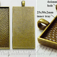 25x50mm Rectangle Textured Domistyle Pendant Tray Bronze (Select Amount or Optional Insert)