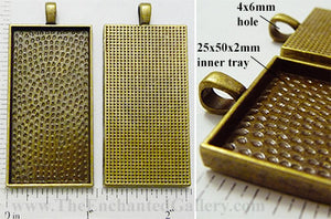 25x50mm Rectangle Textured Domistyle Pendant Tray Bronze (Select Amount or Optional Insert)