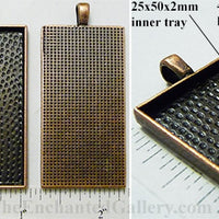25x50mm Rectangle Textured Domistyle Pendant Tray Copper (Select Amount or Optional Insert)
