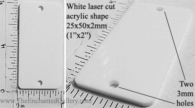 Laser Cut Acrylic White 25mm x 50mm Rectangle Charm Two Holes (Select an Amount)