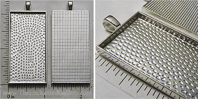 25x50mm Rectangle Textured Domistyle Pendant Tray Shiny Silver (Select Amount or Optional Insert)