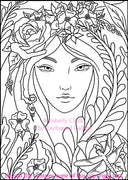 Adult coloring book clip art fairy nature flower dragonfly rose girl woman art nouveau commercial use