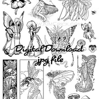 Digital File - Collage Sheet Vintage Fantasy Fairy Tale Art Nouveau Digi Stamp Set High Resolution Printable #Tale-124