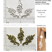 Openwork Fairy Wing Fern Charms Ten Pack (Select A Color)