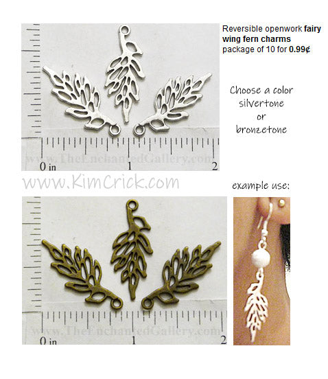 Openwork Fairy Wing Fern Charms Ten Pack (Select A Color)