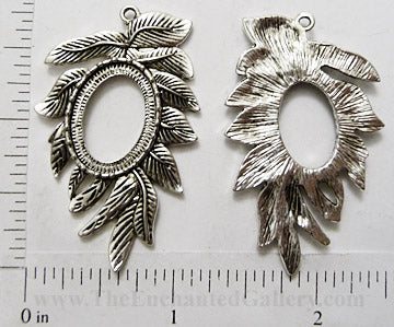 Open Back Fern Leaf With 14mm x 20mm Oval Opening Antiqued Silvertone Frame Jewelry Pendant