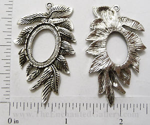 Open Back Fern Leaf With 14mm x 20mm Oval Opening Antiqued Silvertone Frame Jewelry Pendant