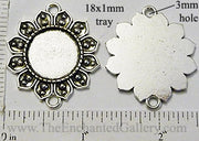 18mm Circle Pendant Tray Petal Edged Dotted Flower Two 3mm Connector Loops Antiqued Silver (Select Optional Insert)