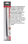 General's Scribe-All Water-Soluble Slick Surface Grease Pencils Black White and Sharpener Set