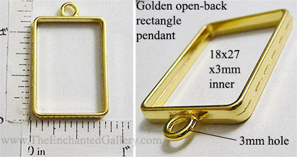 Open Back Short Style Rectangle Frame 18mm x 27mm x 3mm Goldtone