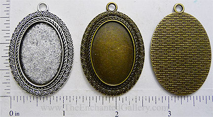 20x30mm Oval Pendant Tray Greek Repeating Spiral Border (Select a Color, Amount, or Optional Insert)