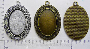 20x30mm Oval Pendant Tray Greek Repeating Spiral Border (Select a Color, Amount, or Optional Insert)