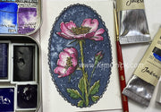 Original Art - Watercolor Painting Wild Roses Lace Oval ACEO ATC (2.5"x3.5" Trading Card Size, Not a Print)