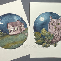 KC PAINTING - Paul Rubens watercolor owl and house