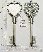 20x19mm Heart Shaped Cupid Arrow Style Key to My Heart Pendant Tray Antiqued Silvertone