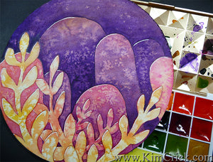 Negative Painting watercolor technique landscape floral alien world circle watercolor paper mairtini