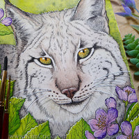 Iberian Lynx cat art watercolor painting Daniel Smith Hematite Genuine Primatek