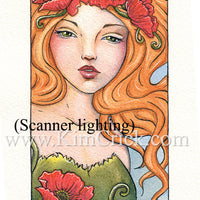 Original Art Watercolor Painting Art Nouveau Poppy Lady Portrait (4" x 6" Not a Print)