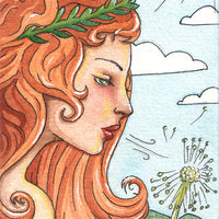 Rosa Gallery watercolor painting Greek Goddess portrait dandelion wish Art Nouveau