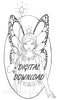 Digital File - Star Fairy Girl Magical Line Drawing Digi Stamp Printable Clip Art Download
