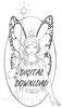 Digital File - Star Fairy Girl Magical Line Drawing Digi Stamp Printable Clip Art Download