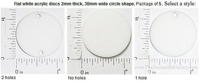 Laser Cut Acrylic White 30mm Circle Disc Insert or Charm 5 Pack (select a style)