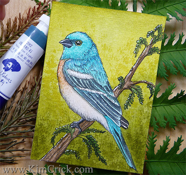 Original Watercolor Painting Lazuli Bunting Bird Nature Art