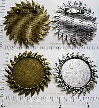 30mm Circle Pendant Tray Leaf Spray Brooch with Pin Back (Select Color or Optional Insert)