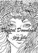  Digital File - Wildflower Woman Portrait Pen Ink Line Art Printable Coloring Page Drawing Instant Download 