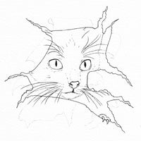 FREE - Digital File Drawing - Personal Use Painting Practice Coloring Page Cat Torn Paper Animal Art Download
