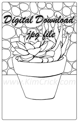  Digital File - Succulent Zebra Cactus House Plant Pot Pebble Pattern Coloring Book Line Drawing for Artist Painting Practice