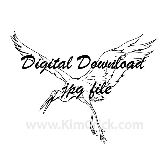  Digital File - Sandhill Crane Bird in Flight Ink Drawing Art Printable Coloring Practice Outline Instant Download 