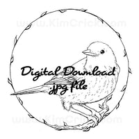 Digital File - Warbler Bird Ink Line Art Animal Drawing Digi Stamp Printable Coloring Practice Download