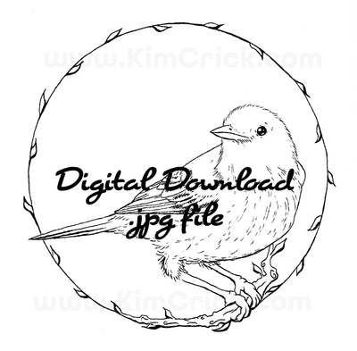 Digital File - Warbler Bird Ink Line Art Animal Drawing Digi Stamp Printable Coloring Practice Download