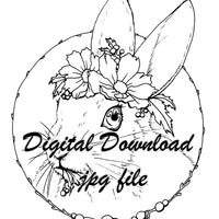  Digital File - Spring Bunny Rabbit Flower Crown Line Art Drawing Printable Coloring Book Page Download 