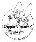  Digital File - Spring Bunny Rabbit Flower Crown Line Art Drawing Printable Coloring Book Page Download 