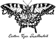 Digital File - Tiger Swallowtail Butterfly Nature Art Ink Line Drawing Digi-Stamp Printable Download