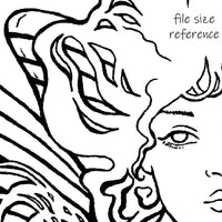  Digital File - Autumn Fairy Art Nouveau Portrait Ink Line Drawing Digi-Stamp Adult Coloring Book Page Download 