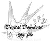 Digital File - Barn Swallow Bird Flight Dropping Flowers Line Art Traceable Drawing Download