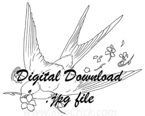 Digital File - Barn Swallow Bird Flight Dropping Flowers Line Art Traceable Drawing Download