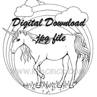  Digital File - Unicorn Rainbow Coloring Book Style Line Art Drawing For Artist Watercolor Painting Practice