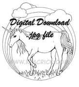  Digital File - Unicorn Rainbow Coloring Book Style Line Art Drawing For Artist Watercolor Painting Practice