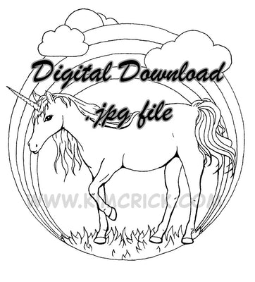  Digital File - Unicorn Rainbow Coloring Book Style Line Art Drawing For Artist Watercolor Painting Practice