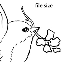  Digital File - Barn Swallow Bird Flying Flowers Line Art Traceable Drawing Printable Download 
