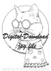 Digital File - Stylish Cat Sunglasses Scarf Line Art Ink Drawing Printable Coloring Page Download